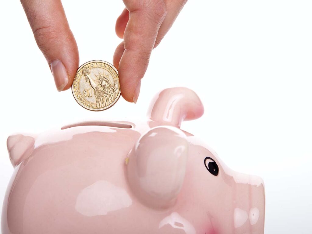 putting money in a piggy bank